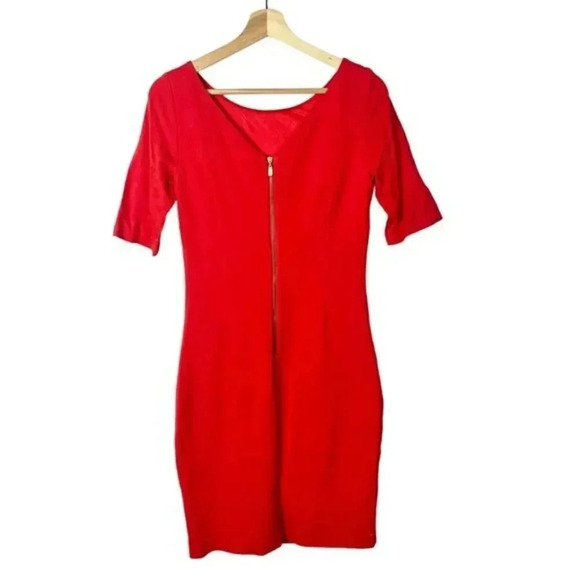 Laundry by Shelli Segal Red & Pink Embroidered Ponte Pencil Dress 4 - Picture 3 of 5